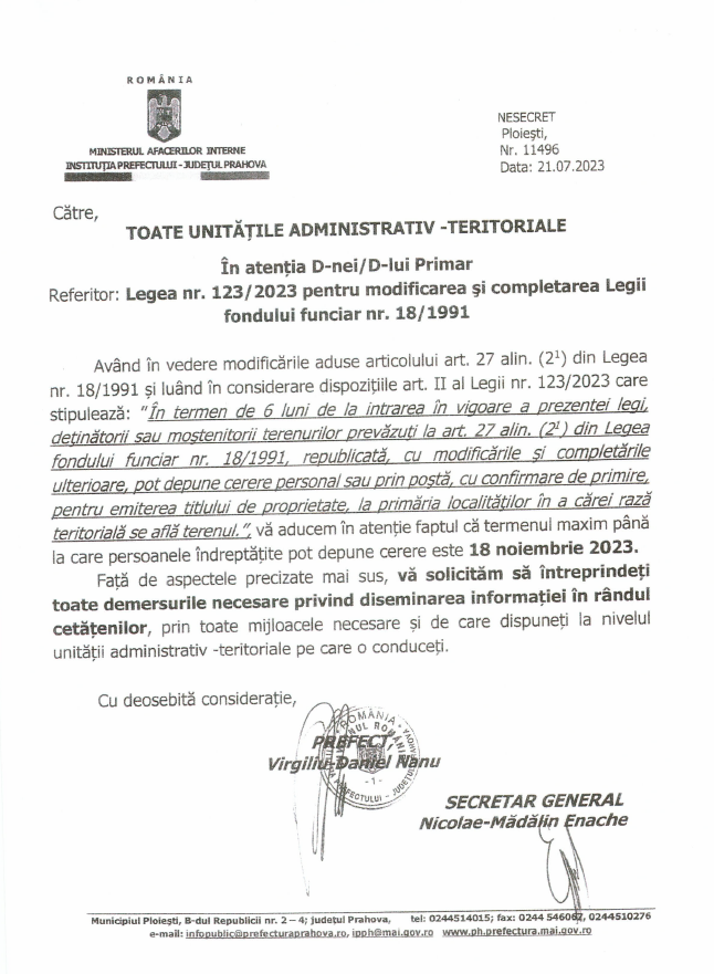 Anunt 21.07.2024 Izvoarele